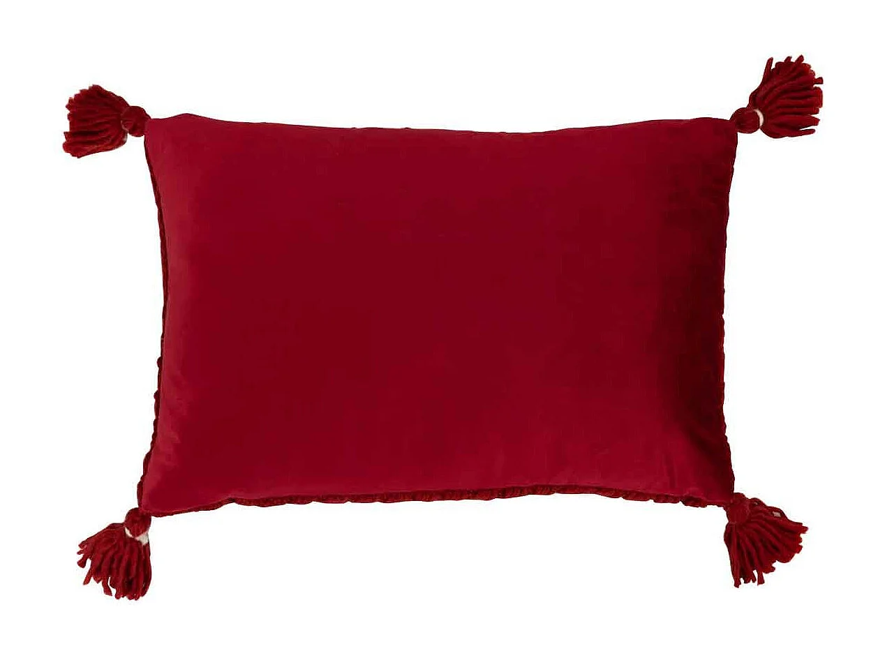 Cuscino rettangolare all'uncinetto con frange in acrilico rosso 58x39 cm