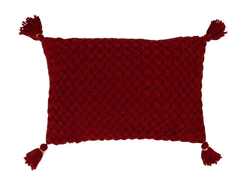 Coussin Déco à Franges "Crochet" 40x60cm Rouge