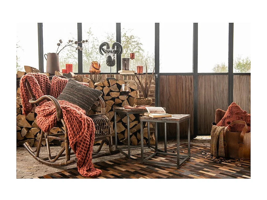 Coussin Déco Carré "Tricoté" 40x40cm Rouge