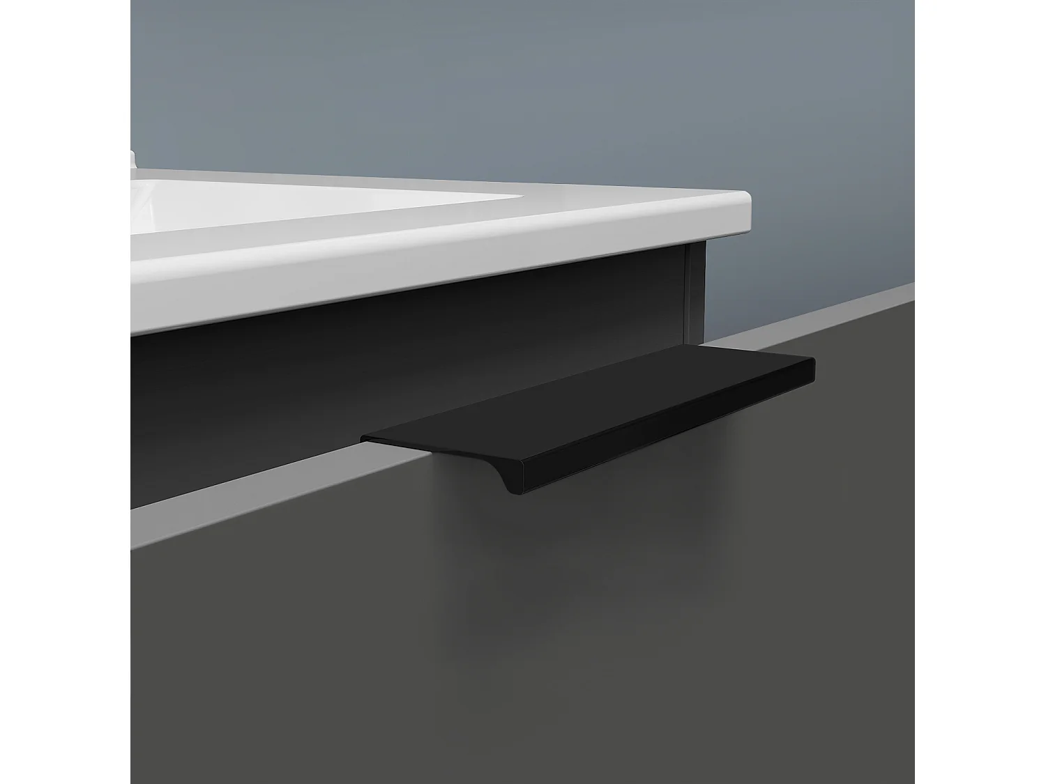 AICA Badmöbel 60cm Dünn Keramik Waschbecken mit Unterschrank - 3 Schubladen und 2 Füßen - Hochglanz Dunkelgrau Hängeschrank