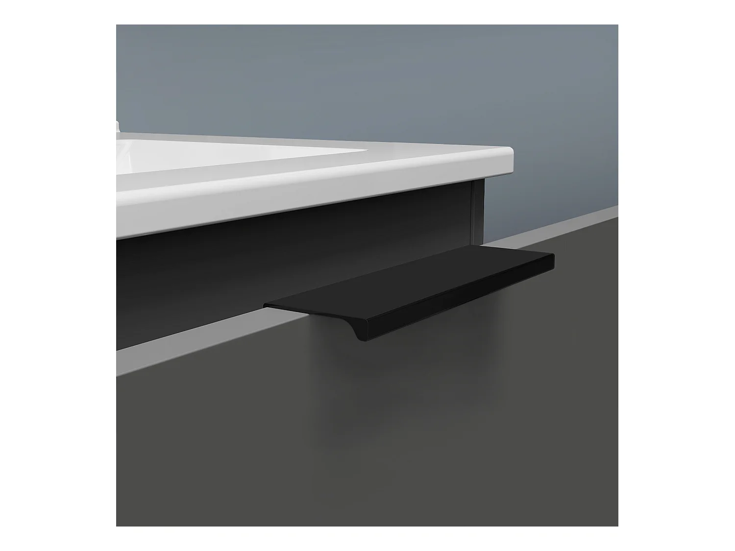 AICA Badmöbel 80cm Mineralguss Waschbecken mit Unterschrank - 3 Schubladen und 2 Füßen - Hochglanz Dunkelgrau Hängeschrank