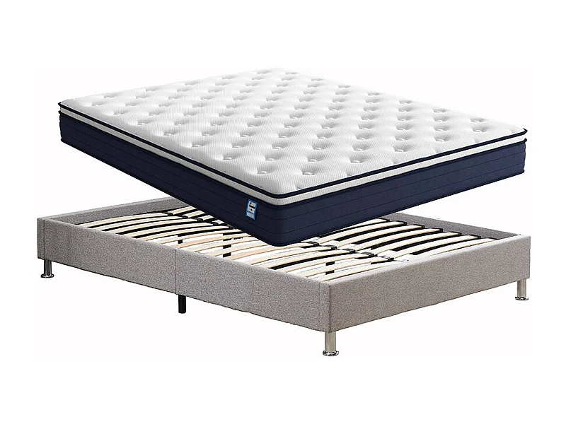 Ensemble Matelas à ressorts + Cadre de lit Plateforme Capitonné 140x190cm, Epaisseur du Matelas 20cm
