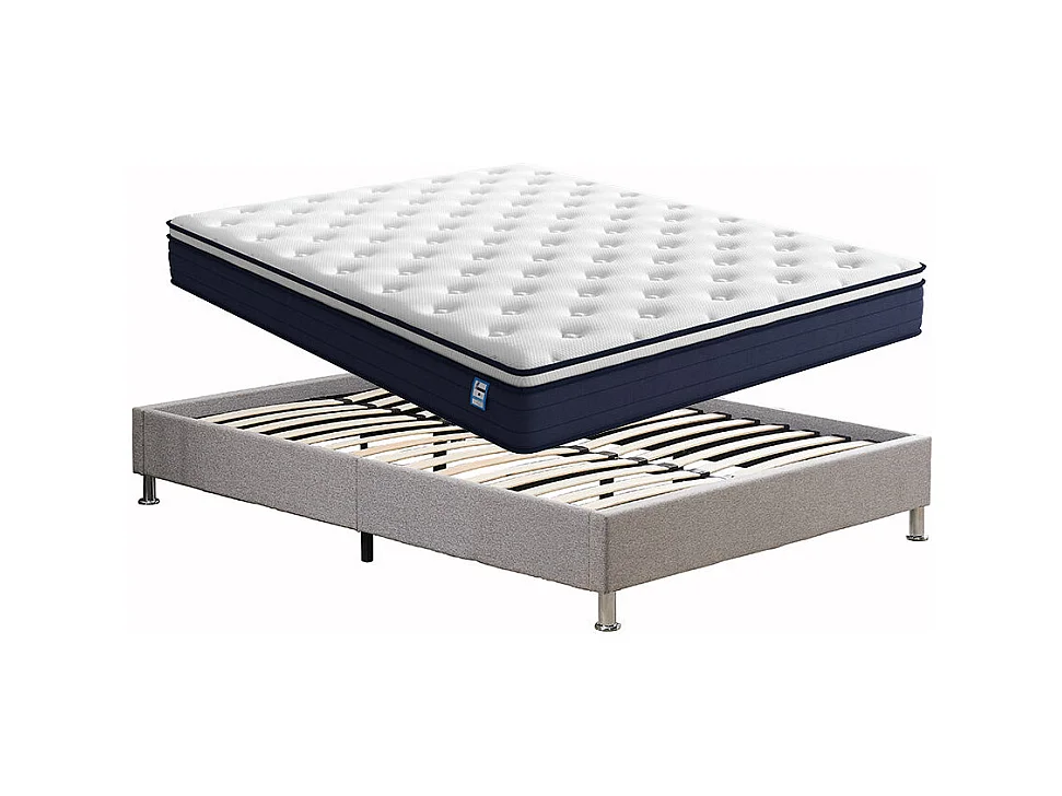 Ensemble Matelas à ressorts + Cadre de lit Plateforme Capitonné 140x190cm, Epaisseur du Matelas 20cm