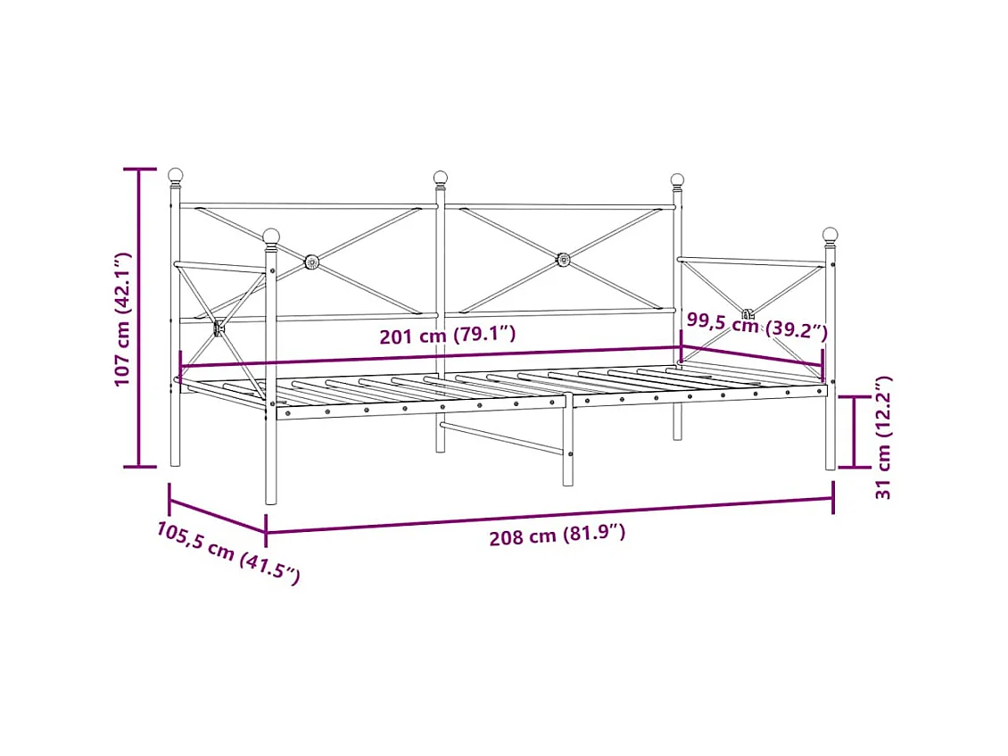 Lit de repos sans matelas noir 100x200 cm acier