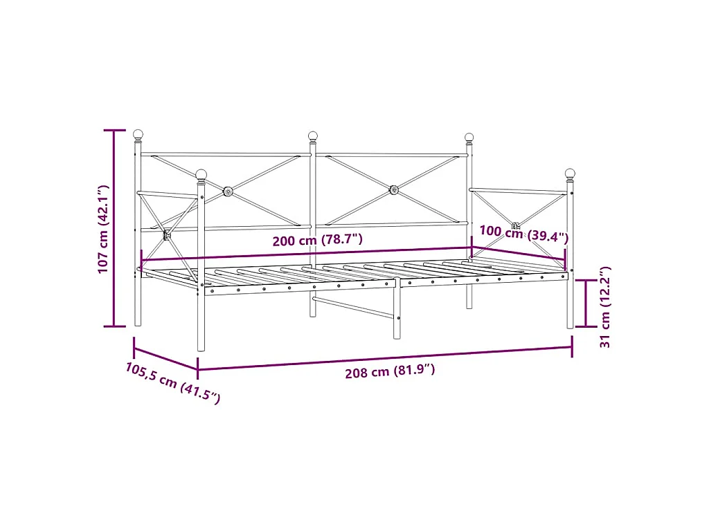 Slaapbank zonder matras 100x200 cm staal zwart