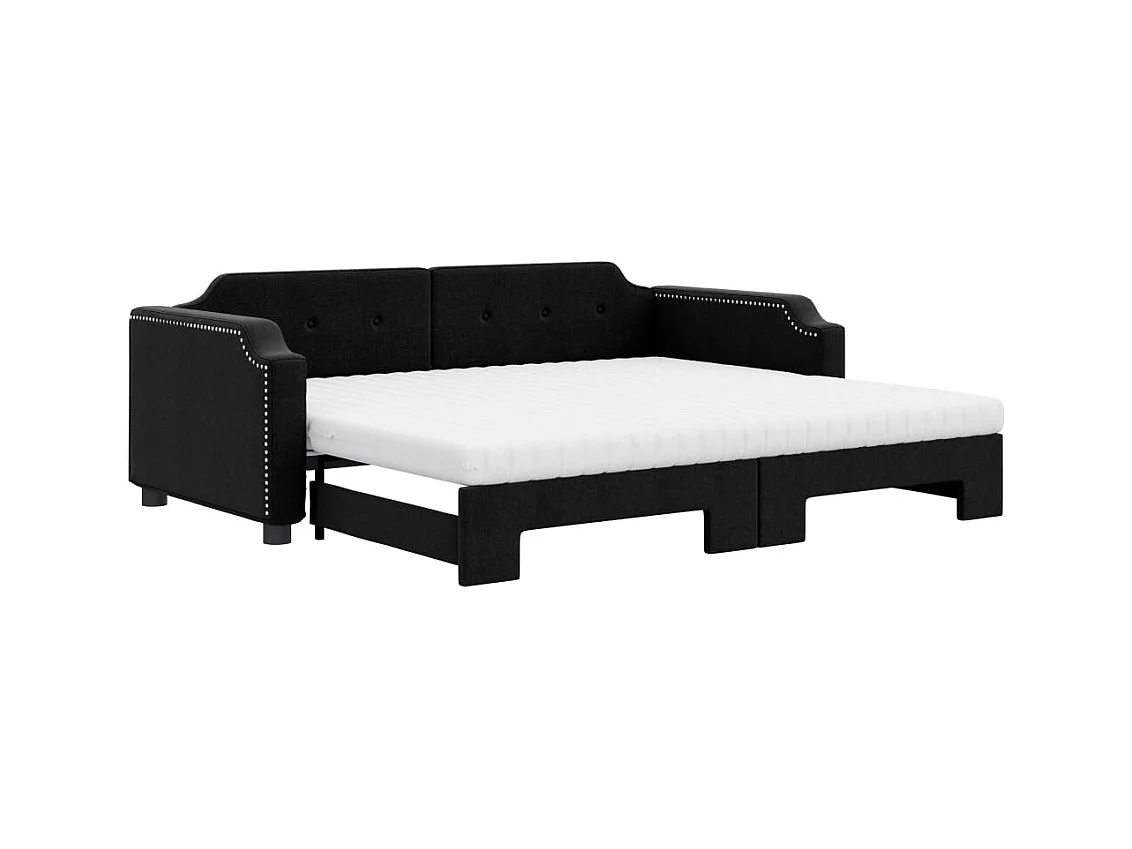 Lit de jour avec gigogne et matelas noir 90x190 cm tissu