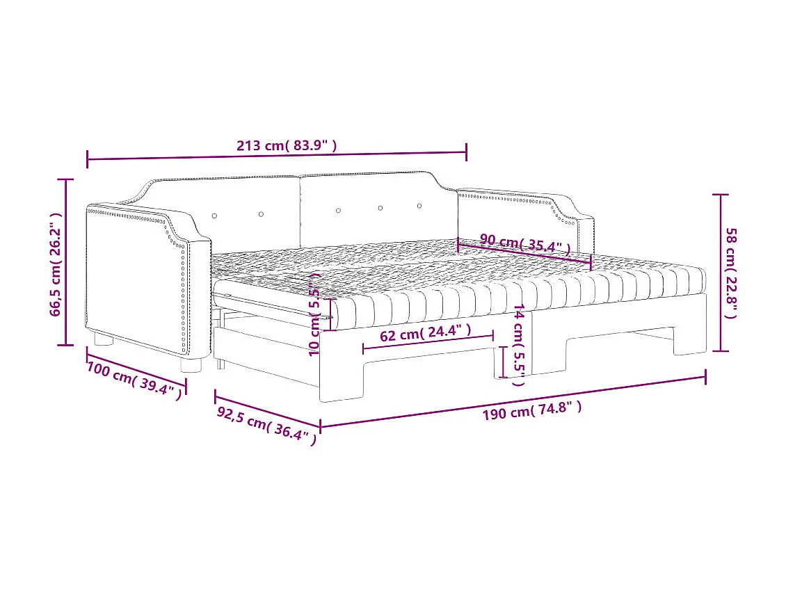 Tagesbett Ausziehbar mit Matratzen Schwarz 90x190 cm Stoff
