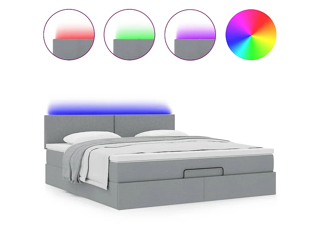 Pouf Letto con Materasso Grigio Chiaro 160x200 cm in Tessuto