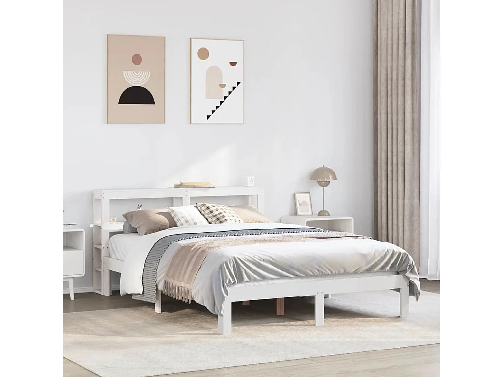 Cadre de lit avec tête de lit sans matelas blanc 140x200 cm