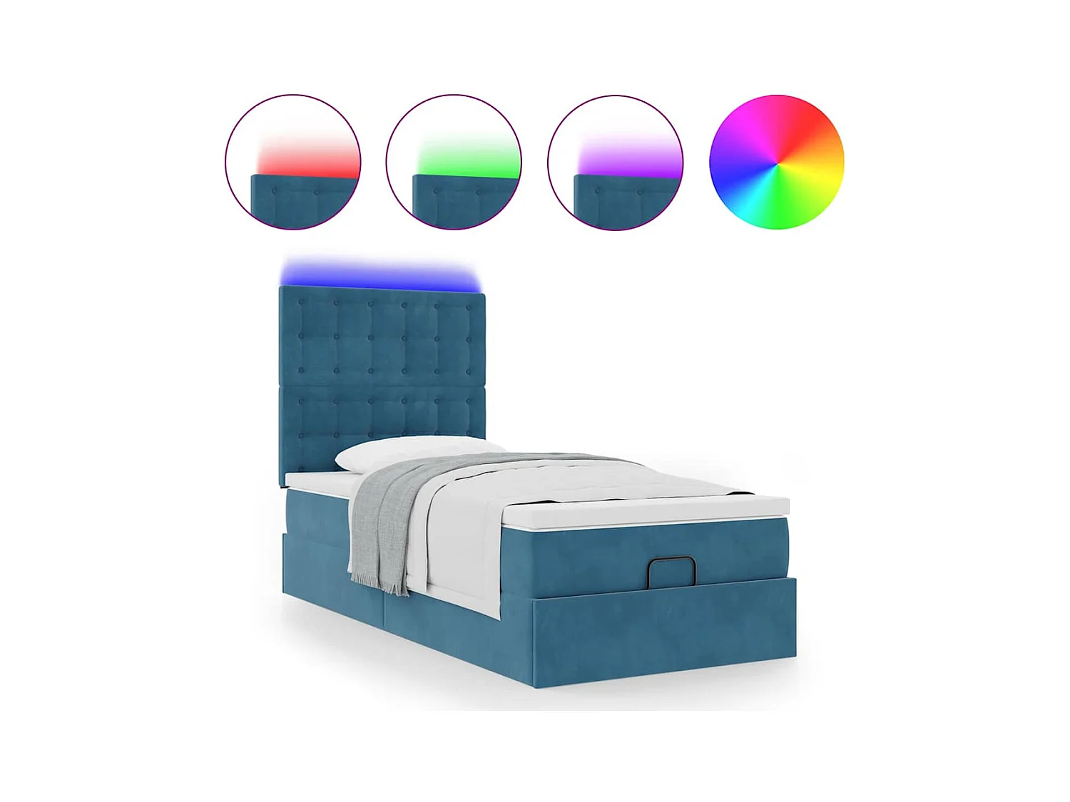 Cadre de lit ottoman avec matelas bleu foncé 100x200 cm velours