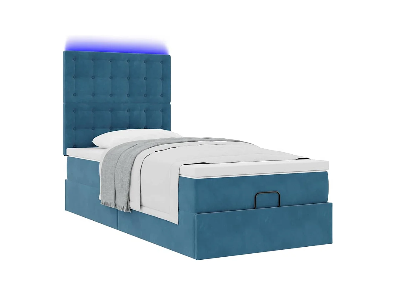 Cadre de lit ottoman avec matelas bleu foncé 100x200 cm velours