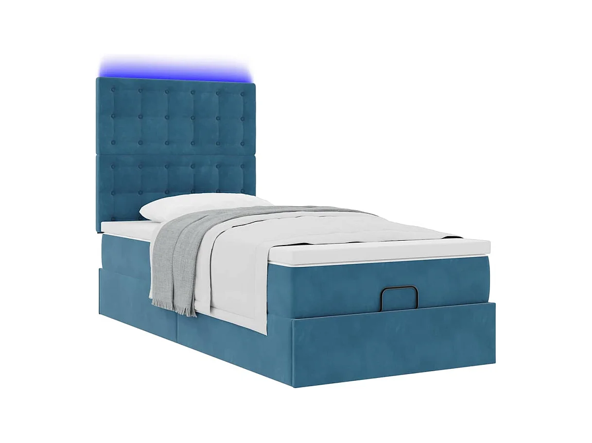 Cadre de lit ottoman avec matelas bleu foncé 100x200 cm velours