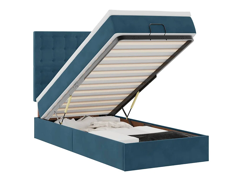 Ottoman-Bett mit Matratzen & LEDs Dunkelblau 100x200 cm Samt