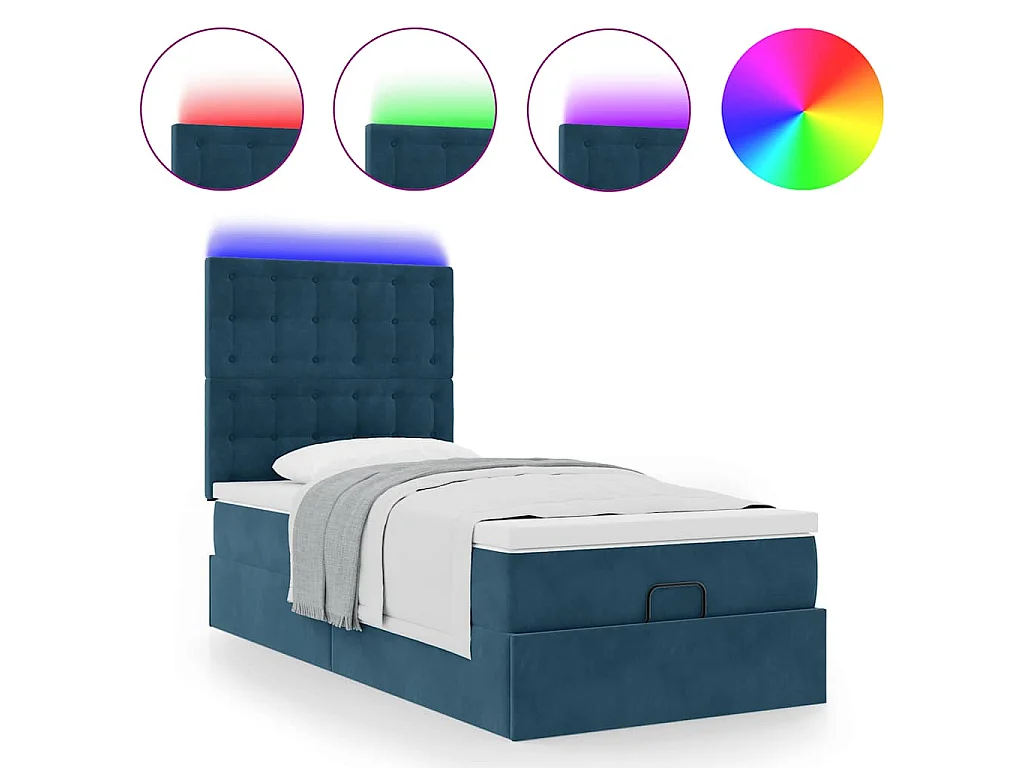 Ottoman-Bett mit Matratzen & LEDs Dunkelblau 100x200 cm Samt