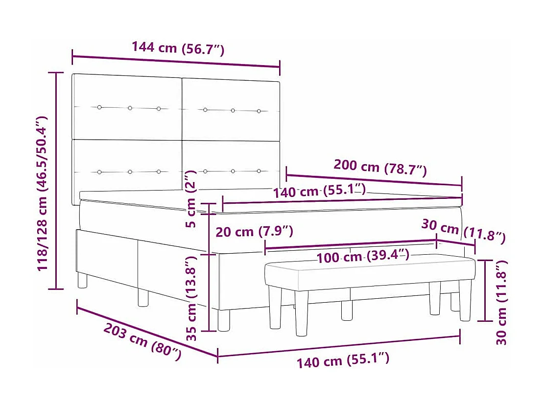Lit à ressorts avec matelas Gris clair 140 x 200 cm tissu