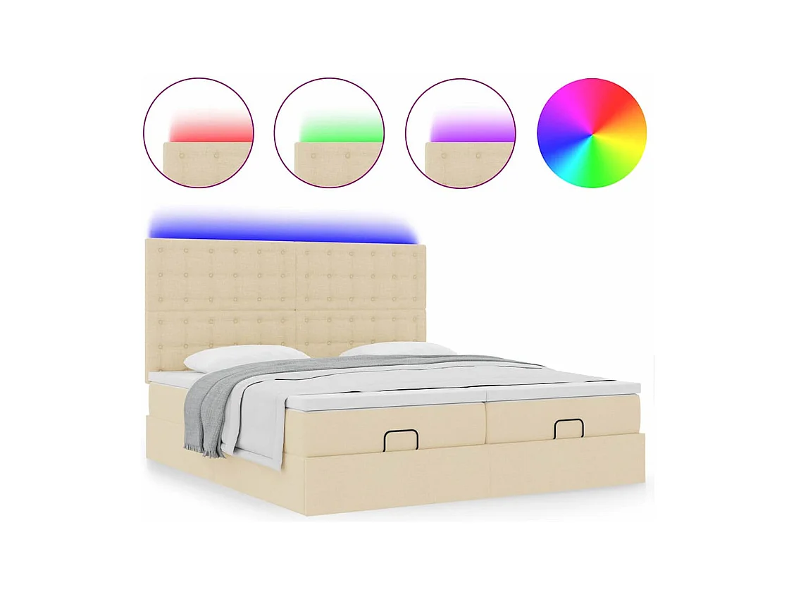 Cadre de lit ottoman avec matelas crème 160x200 cm tissu