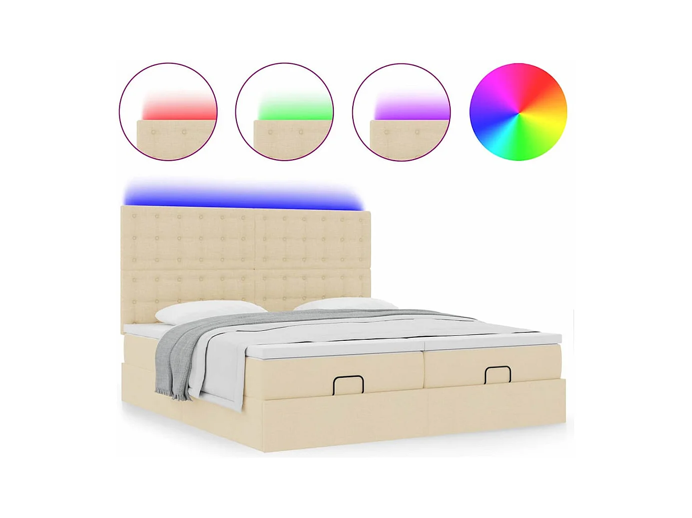 Cadre de lit ottoman avec matelas crème 160x200 cm tissu