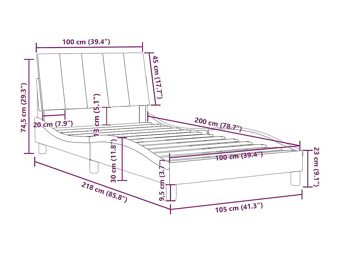 Bedframe zonder matras "Hanko" fluweel roze 100x200 cm