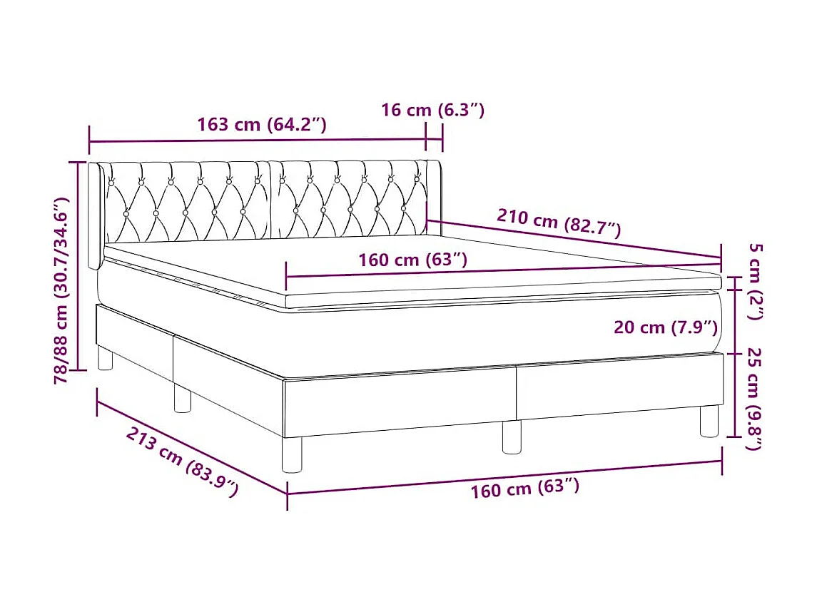 Giroletto a Molle con Materasso Rosa 160x210 cm in Velluto