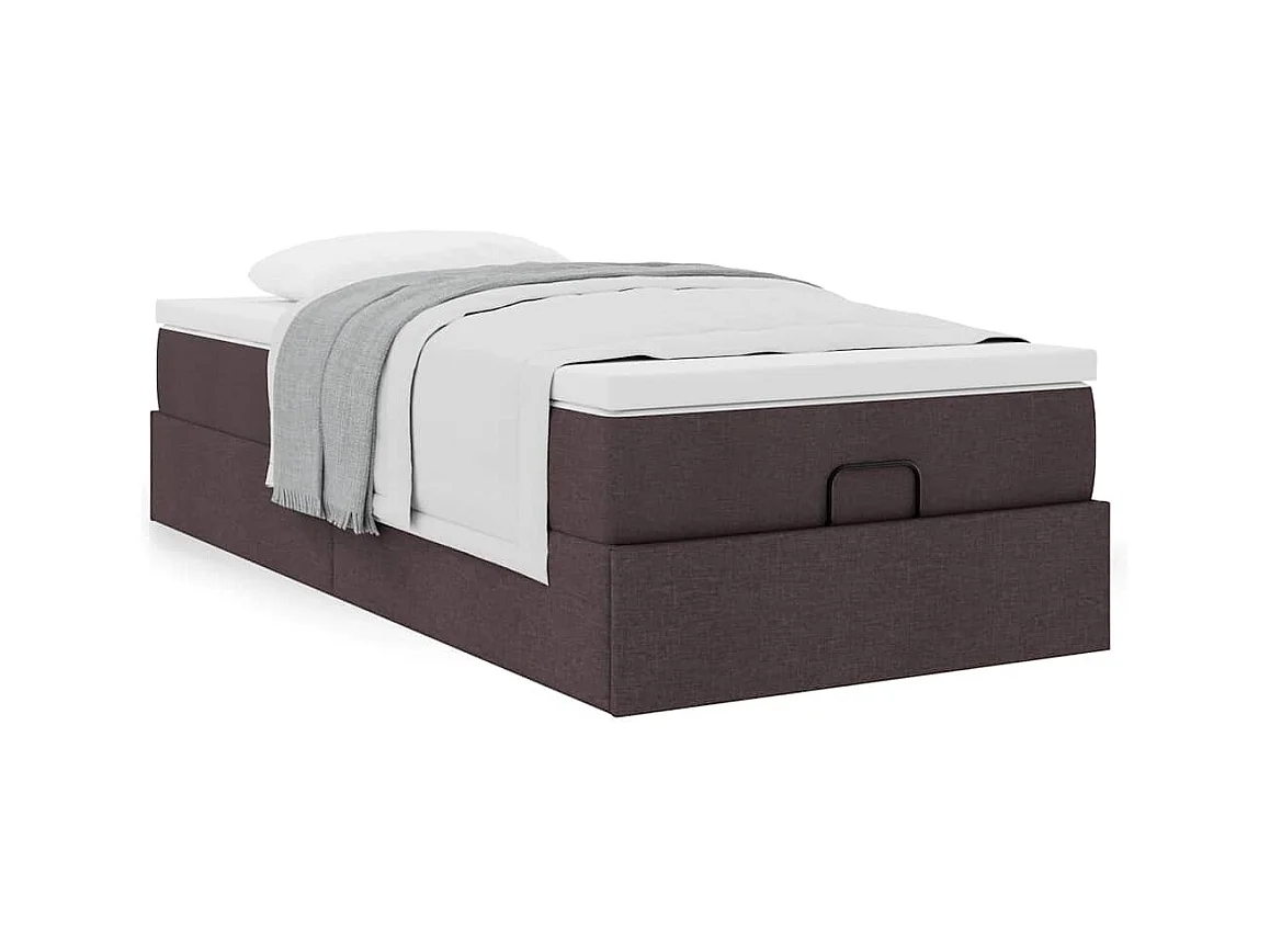 Cadre de lit ottoman avec matelas marron foncé 90x200 cm tissu