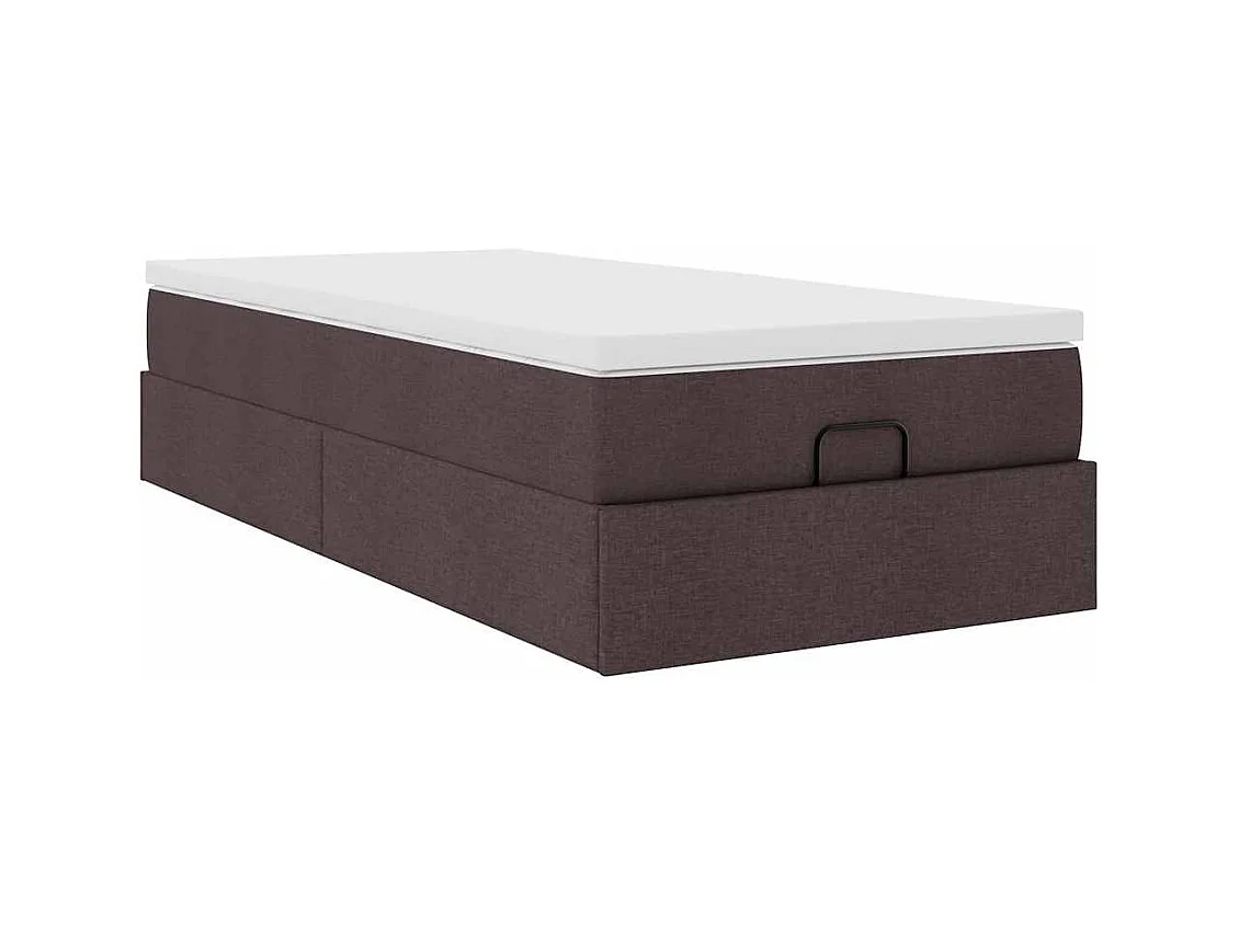 Cadre de lit ottoman avec matelas marron foncé 90x200 cm tissu