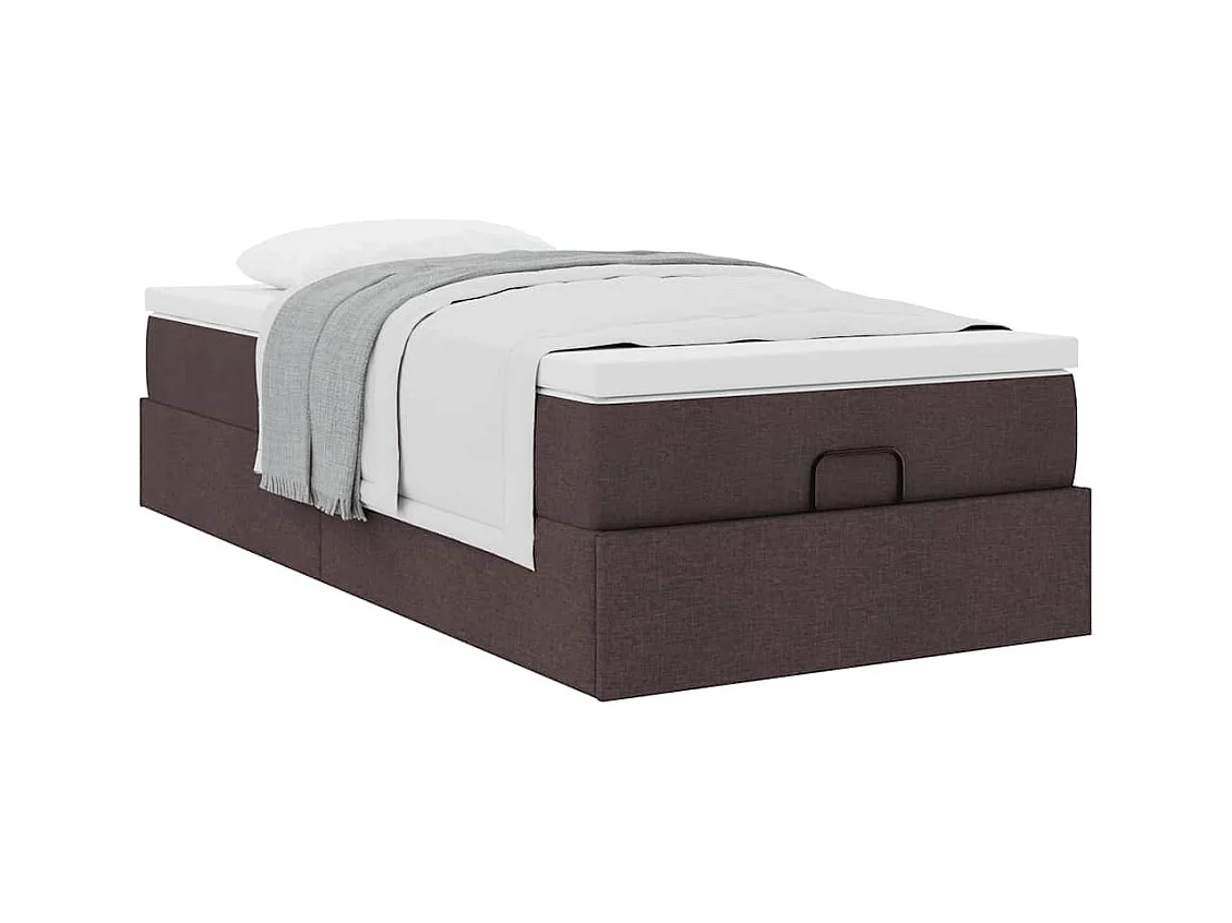 Cadre de lit ottoman avec matelas marron foncé 90x200 cm tissu