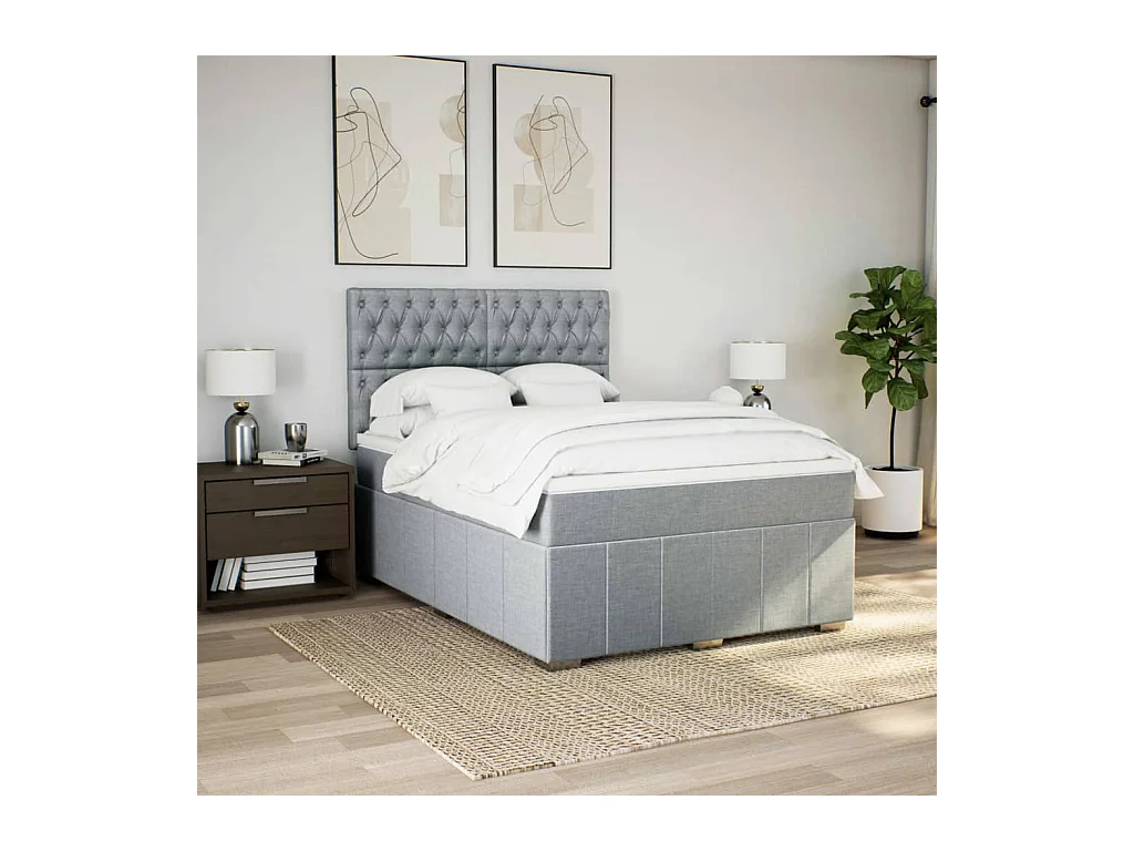 Giroletto a Molle con Materasso Grigio Chiaro 160x200cm Tessuto