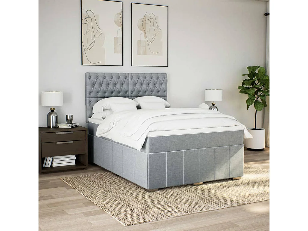 Cama com molas/colchão 160x200 cm tecido cinzento-claro