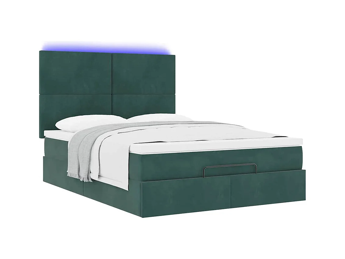 Cadre de lit ottoman avec matelas vert foncé 140x200 cm velours