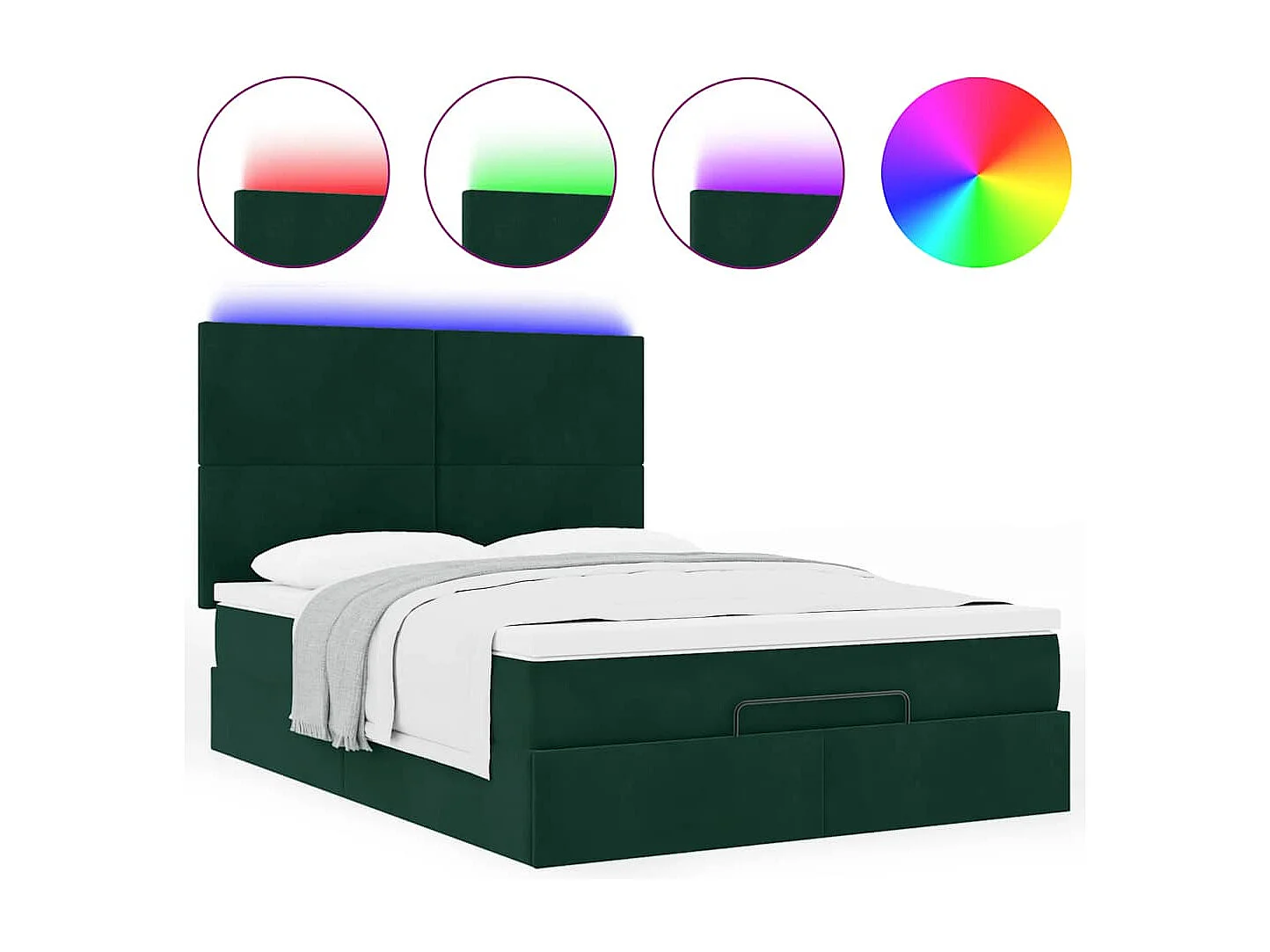 Ottoman-Bett mit Matratzen & LEDs Dunkelgrün 140x200 cm Samt