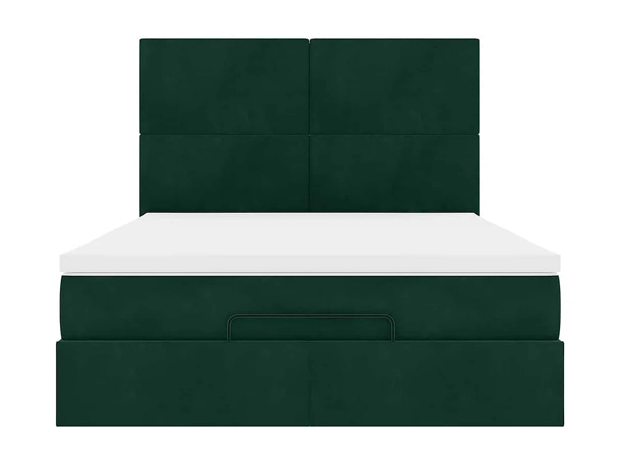 Ottoman-Bett mit Matratzen & LEDs Dunkelgrün 140x200 cm Samt