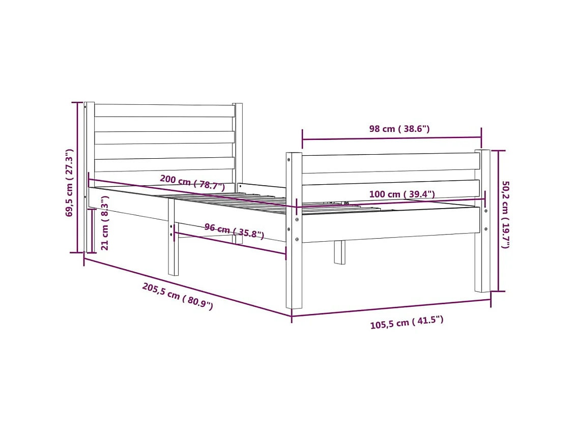 Massivholzbett Weiß 100x200 cm