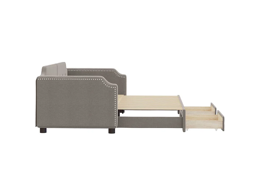 Slaapbank met onderschuifbed en lades 90x200 cm stof taupe