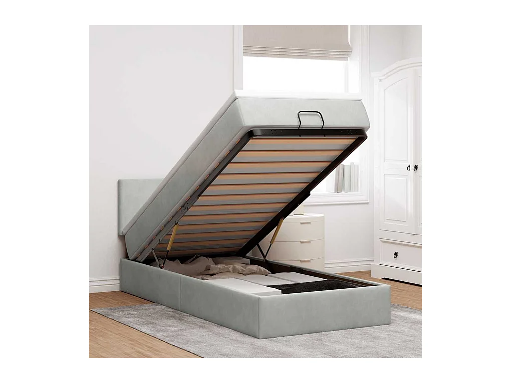 Ottoman bed met matras en LED's 90x200cm fluweel lichtgrijs