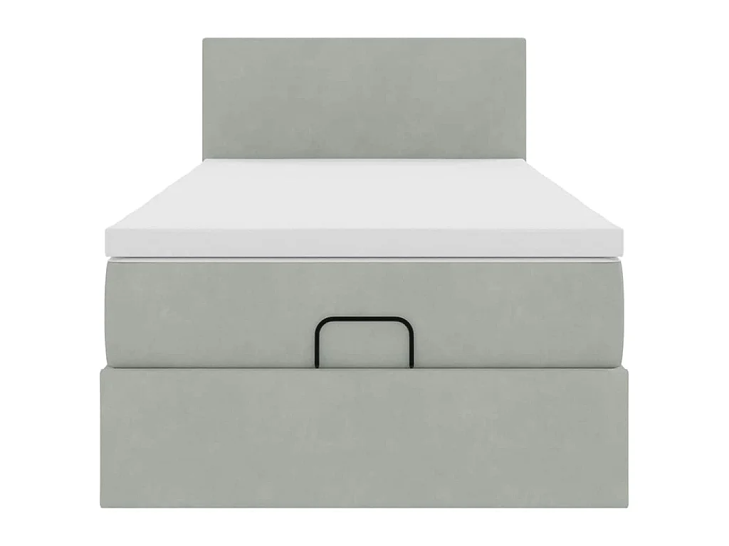 Estructura cama otomana colchón terciopelo gris claro 90x200cm