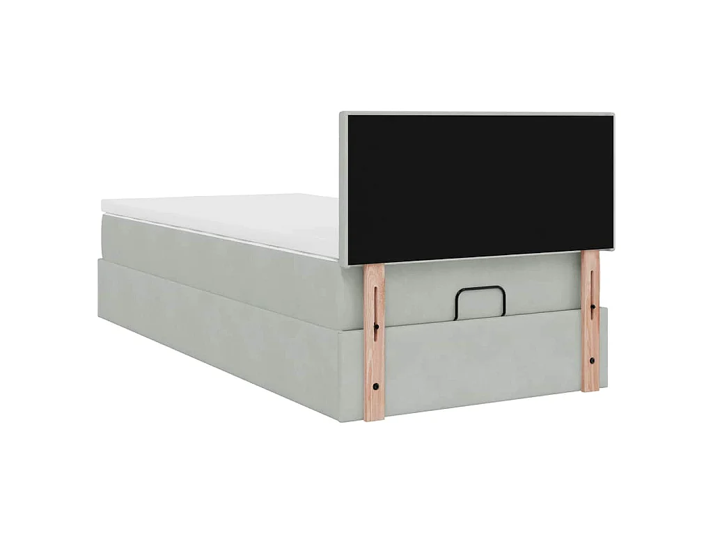 Estructura cama otomana colchón terciopelo gris claro 90x200cm