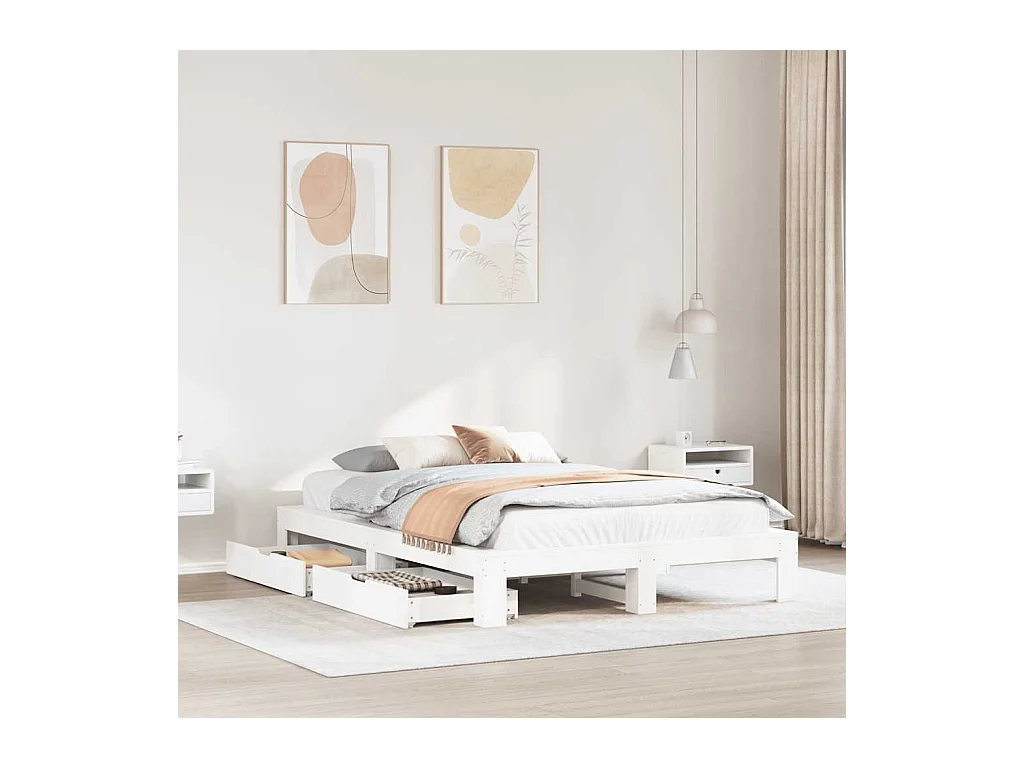 Letto senza Materasso Bianco 140x190 cm Legno Massello di Pino