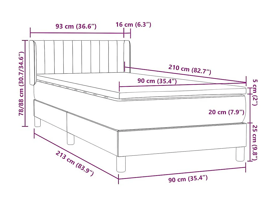 Boxspringbett mit Matratze Schwarz 90x210 cm Samt