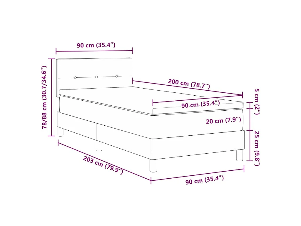 Boxspringbed met kussen met hoofdeinde Blauw 90 x 200 cm Stof