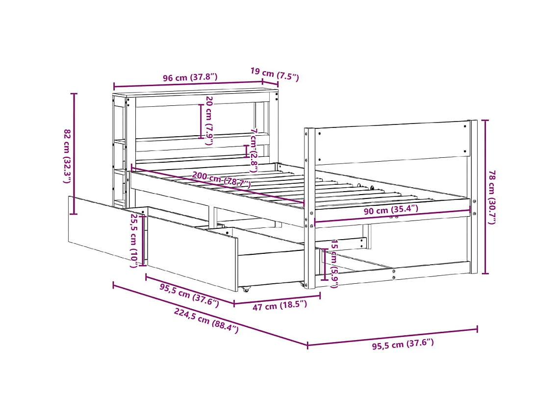 Cadre de lit sans matelas blanc 90x200 cm bois de pin massif