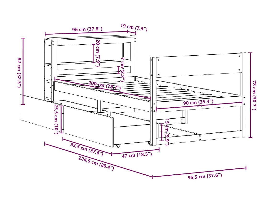 Cadre de lit sans matelas blanc 90x200 cm bois de pin massif