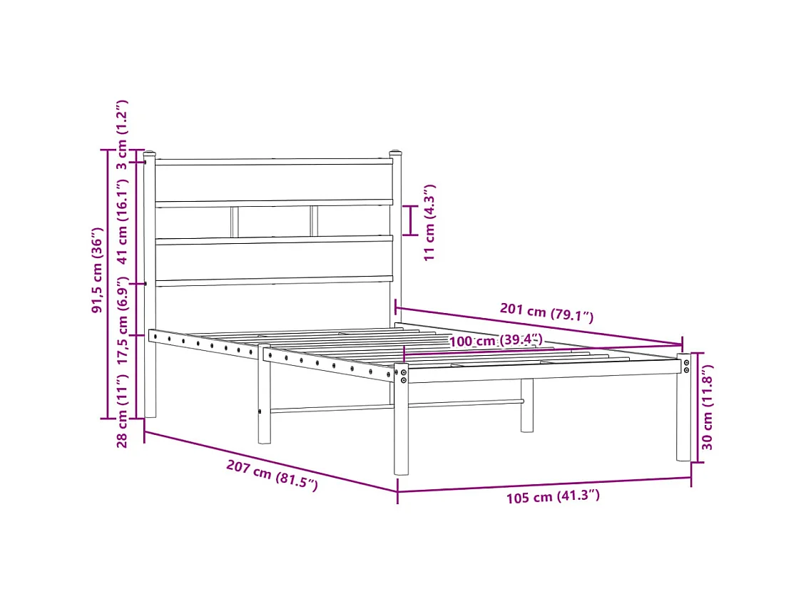 Bettgestell ohne Matratze mit Kopfteil Braun Eiche 100x200 cm