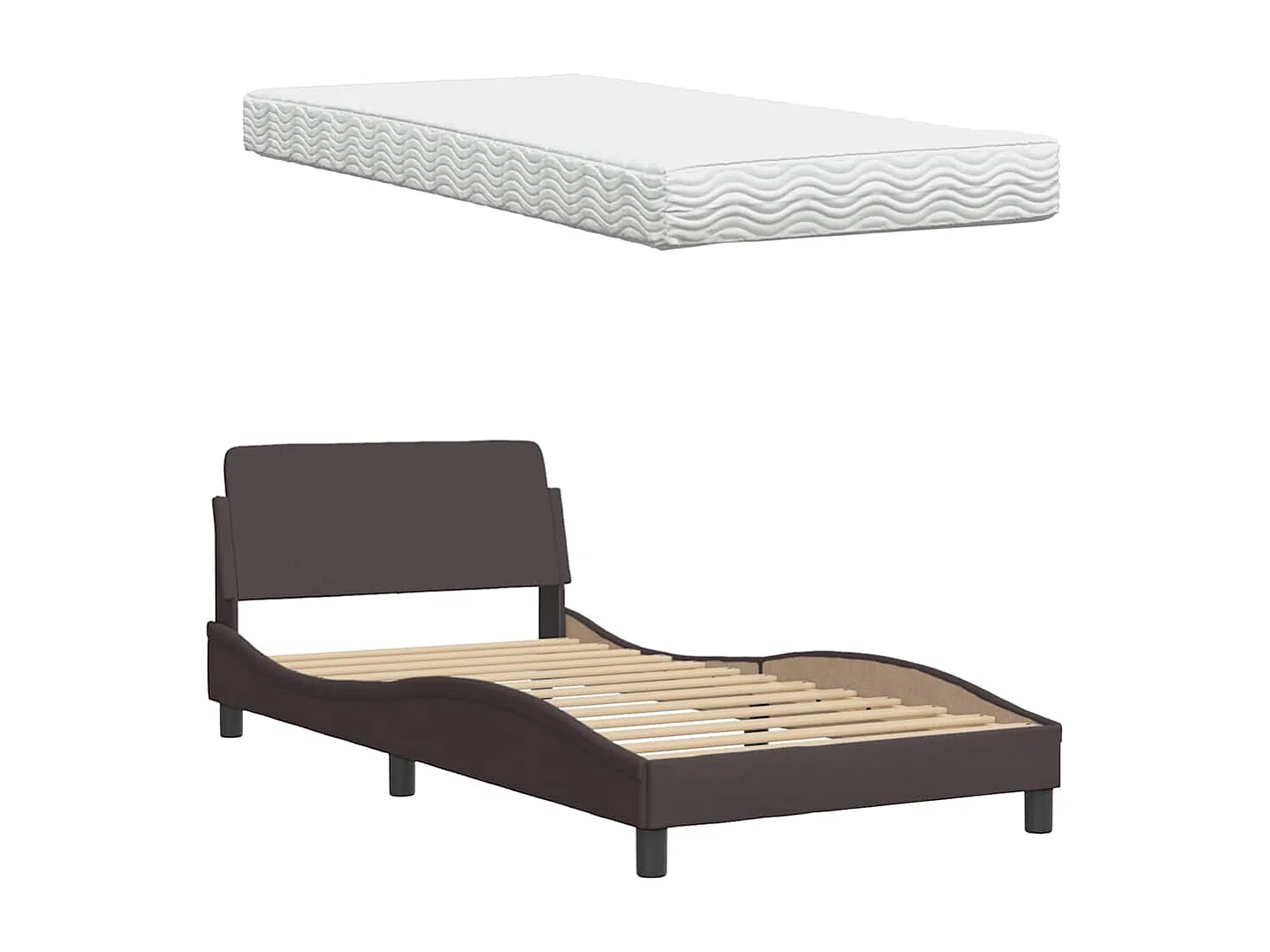 Letto con Materasso Hanko Marrone Scuro 100x200 cm in Tessuto