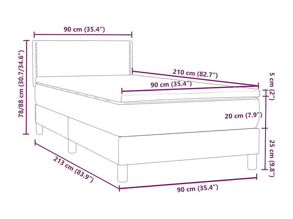 Boxspringbett mit Matratze Dunkelgrau 90x210 cm Samt
