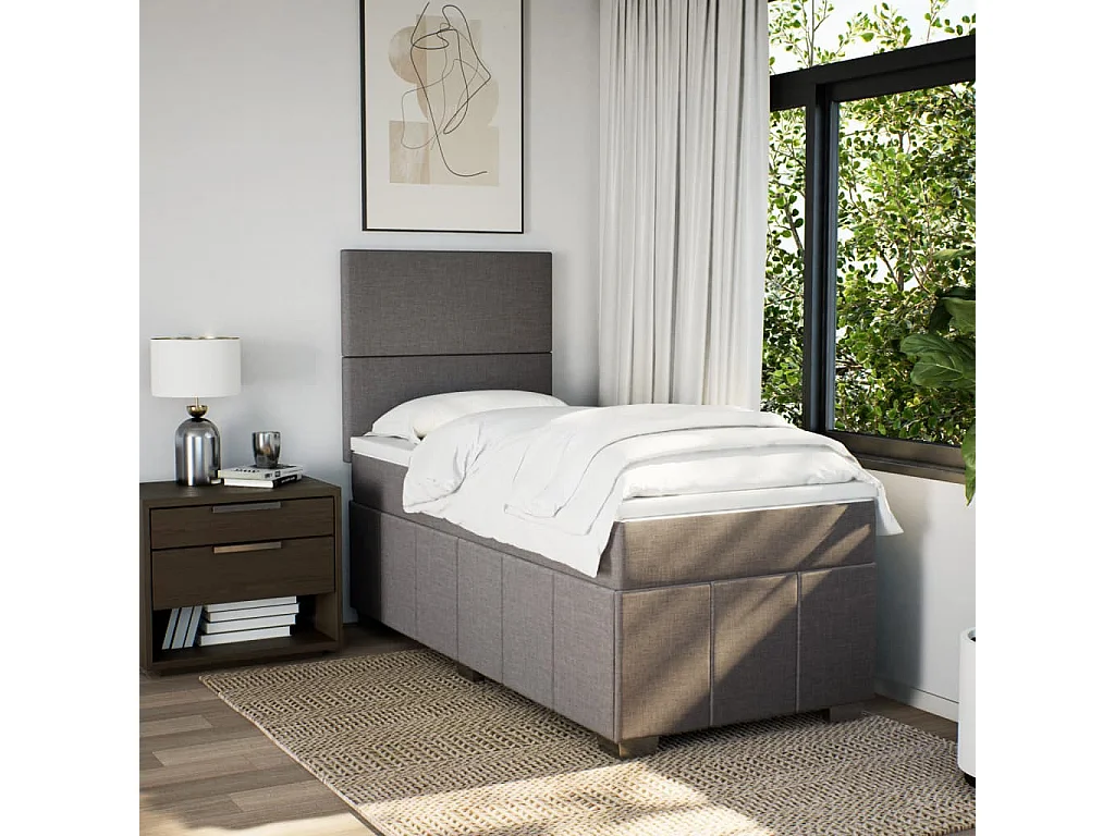 Cama com molas/colchão 90x190 cm tecido castanho-acinzentado