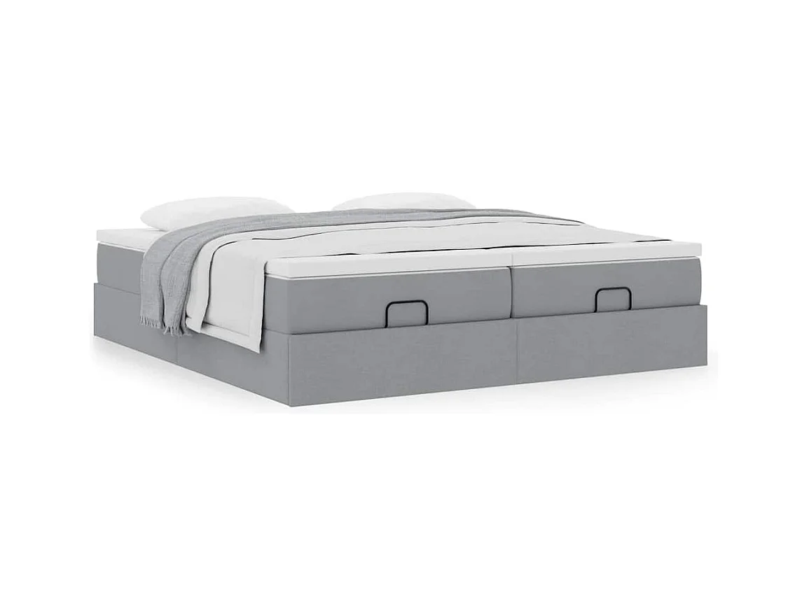 Cadre de lit ottoman et matelas gris clair 180x200cm tissu