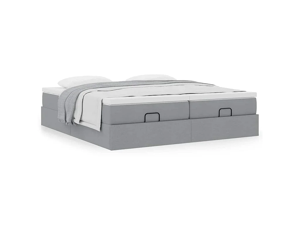 Ottoman-Bett mit Matratzen Hellgrau 180x200 cm Stoff