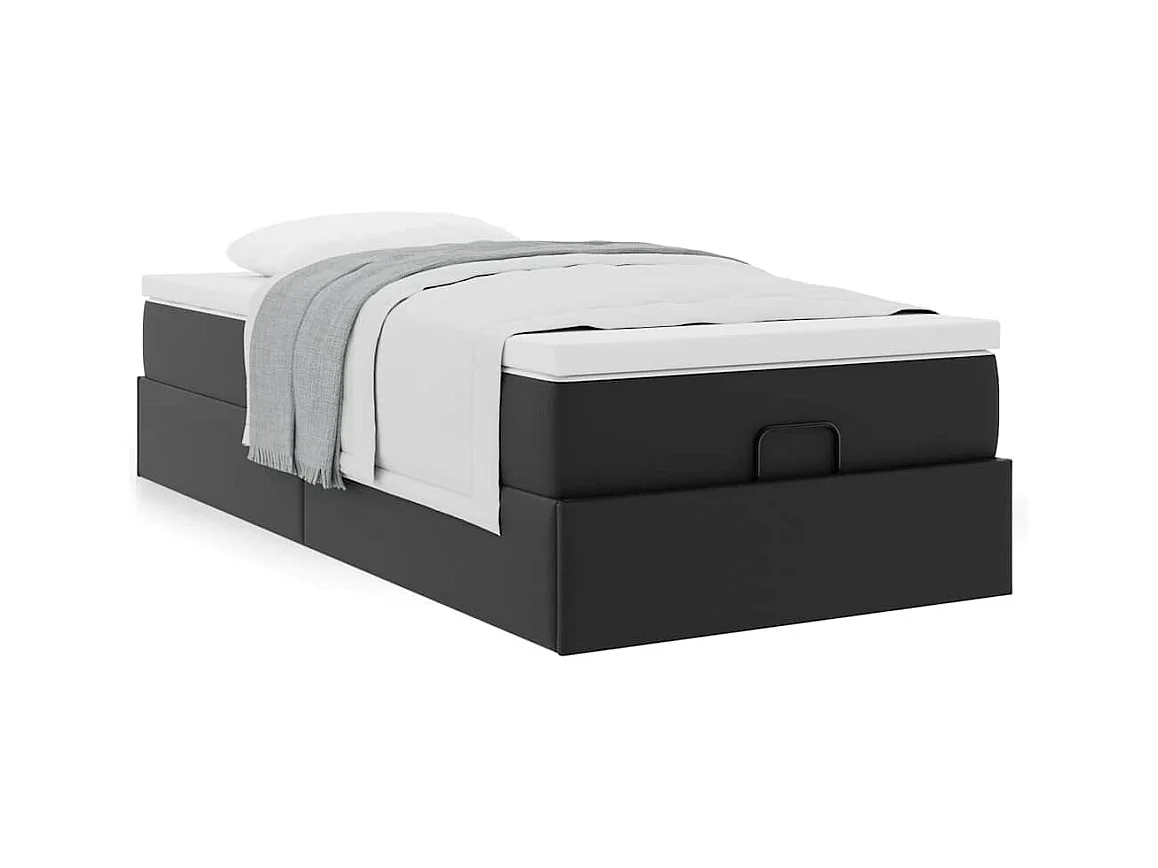 Cadre de lit ottoman avec matelas noir 90x190 cm similicuir