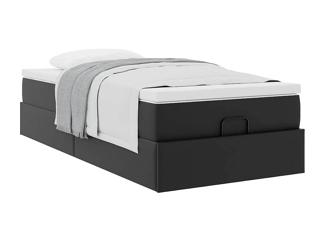 Estrutura de cama otomana com colchão preto couro falso