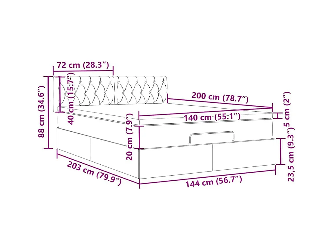Bed poef met matras en LED's 140x200 cm stof taupe